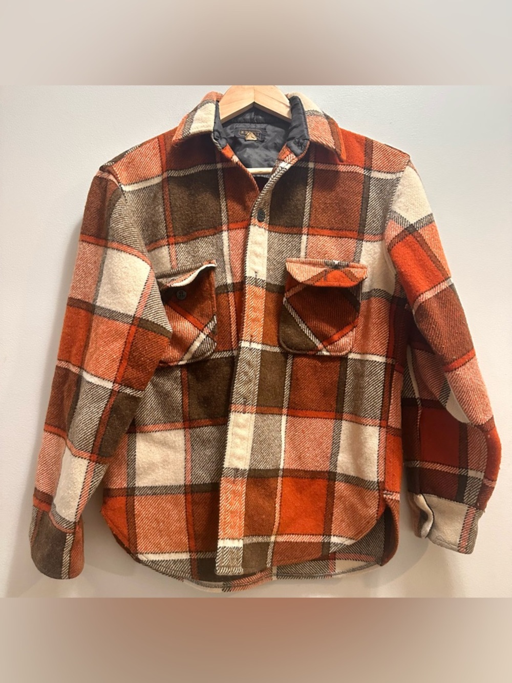 Vintage Brent Montgomery Ward Orange Brown Cream Cotton Flannel Shirt
